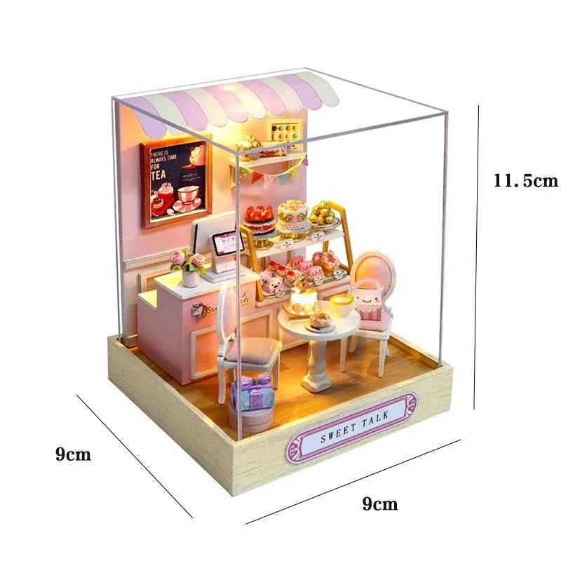 Wooden Miniature Dollhouse with LED Light Creative DIY Flower House Handmade 3D Puzzle Assembly Building Model Toys Doll Houses