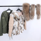 Maomaokong Winter Women Parka Cotton Jacket Real Fur Coat Natural Fox Fur Hooded Rabbit Fur Liner Thick Warm Outerwear Female