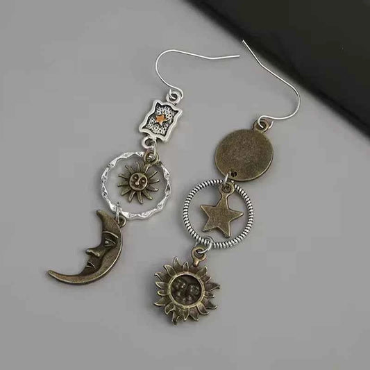 SS69 Greek Mythology Sun and Moon Asymmetric Drop Earrings, Zinc Alloy