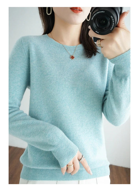 Autumn And Winter Cashmere Sweater Women's Crew Neck Pullover Casual Knitted Top Women's Short Undercoat Fashion 18 Colors SS69