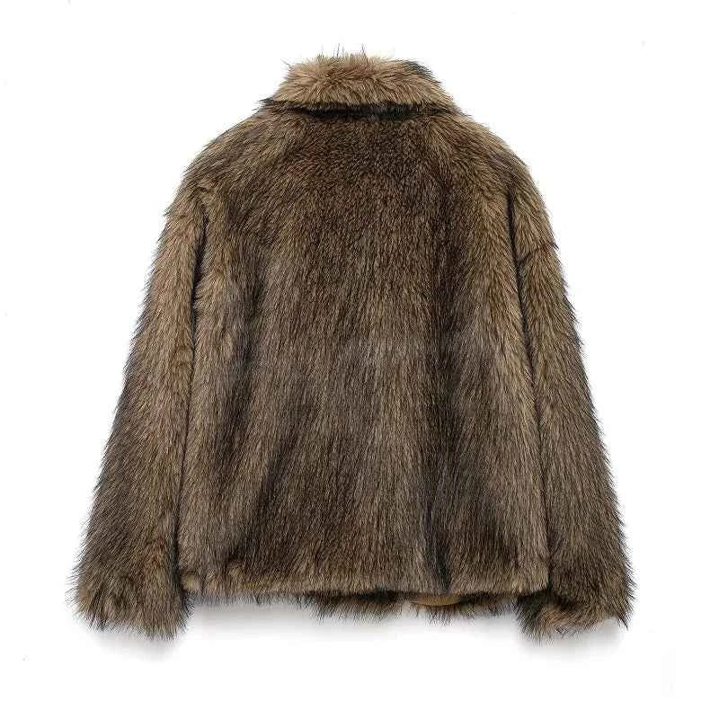 MUJER Faux Fur Coat Plush Fluffy Women's Jacket 2025 Woman Autumn Winter New in Outerwears White Red Gray Black Blends Coats