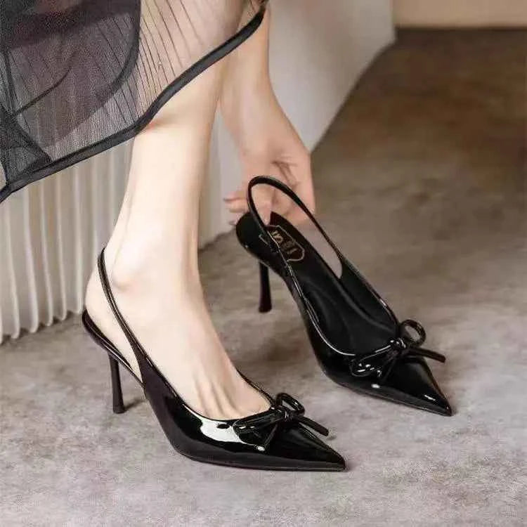 2025 New Butterfly Knot Fashionable Pointed Toe Hollow Back Women's Sandals High Heels Korean Style Spring Autumn Elegant Lad...