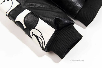 Disney American Cartoon Mickey Embroidery Leather Jacket Men Women Autumn Winter Loose Casual Jacket Fashion Trend Couples Coat SS69