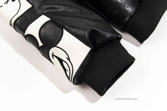 Disney American Cartoon Mickey Embroidery Leather Jacket Men Women Autumn Winter Loose Casual Jacket Fashion Trend Couples Coat SS69