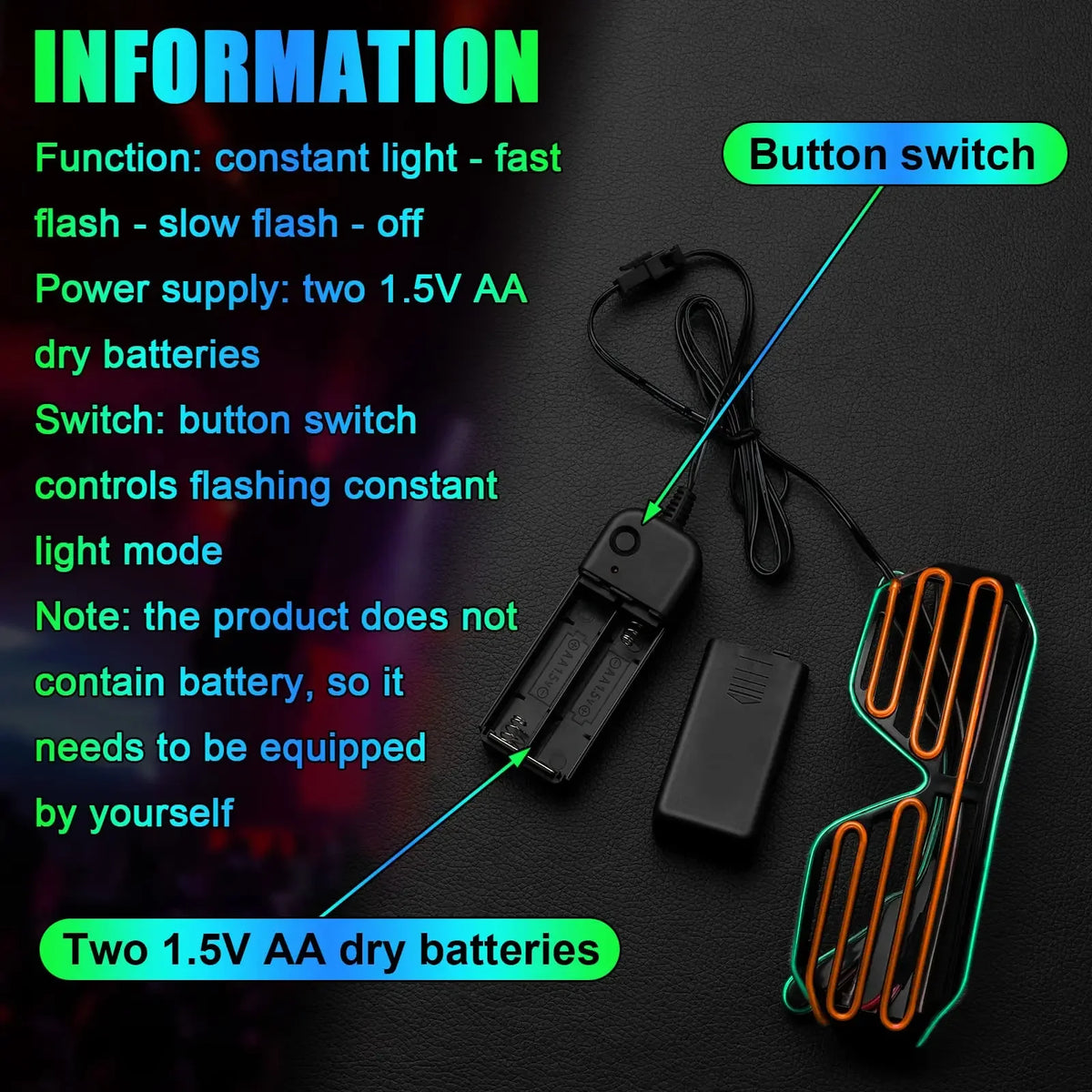 LED Wireless Glow-in-the-dark Glasses, Neon Twinkling Sunglasses, Suitable for Halloween, Christmas, Carnival Party