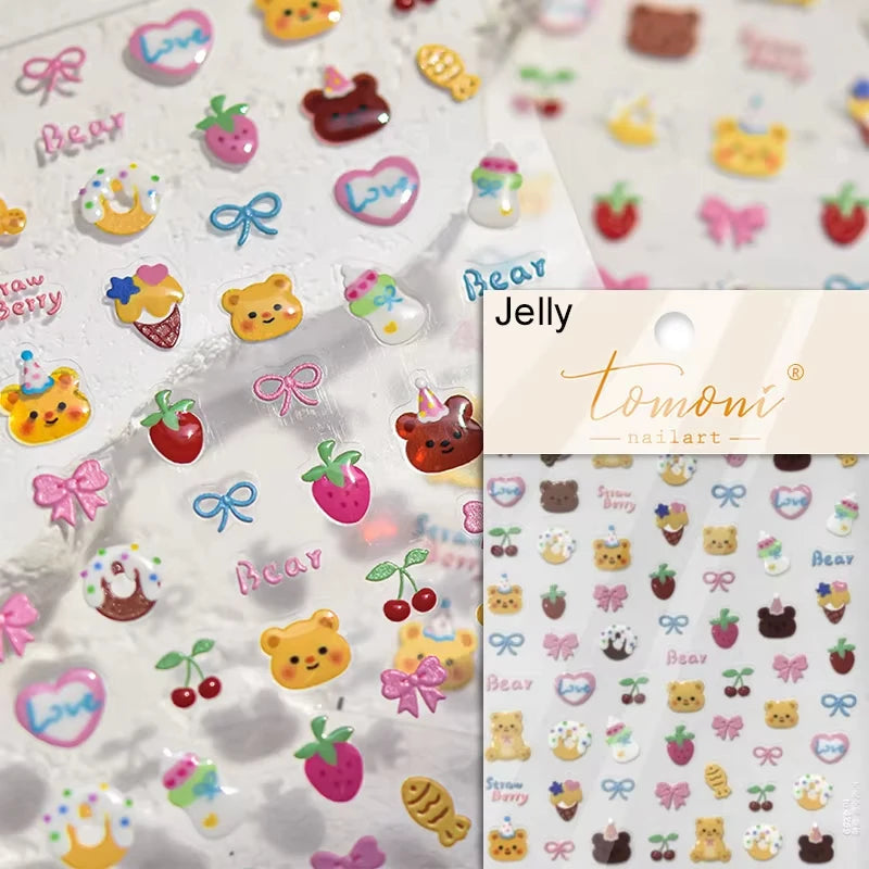 Cute Jelly Pink Cat Paw Print Nail Sticker Kawaii Pink Black Cat Claw 5D Embossed Self-Adhesive Nail Art Sticker Nail Art Decal SS69 7.69 TO4259