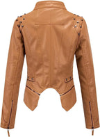 2025 Spring PU Leather Jacket with Rivet Detail