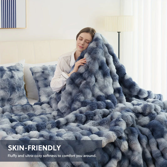 ROSEKIND Faux Rabbit Fleece Blanket, 100% Polyester Knitted Throw, 1610g