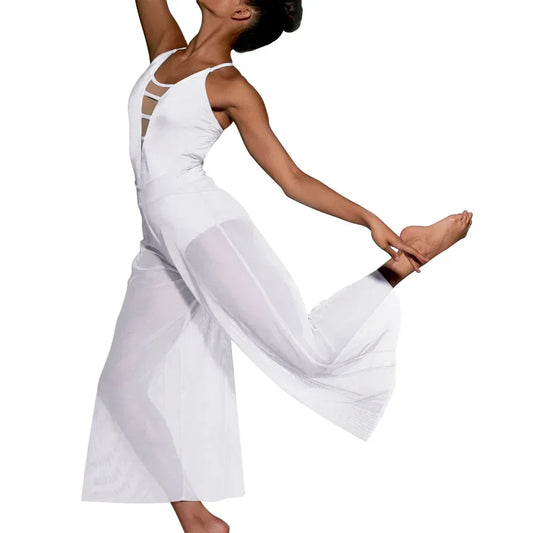 MiDee Women's Contemporary Dance Leotard with Mesh Culotte Pants Set