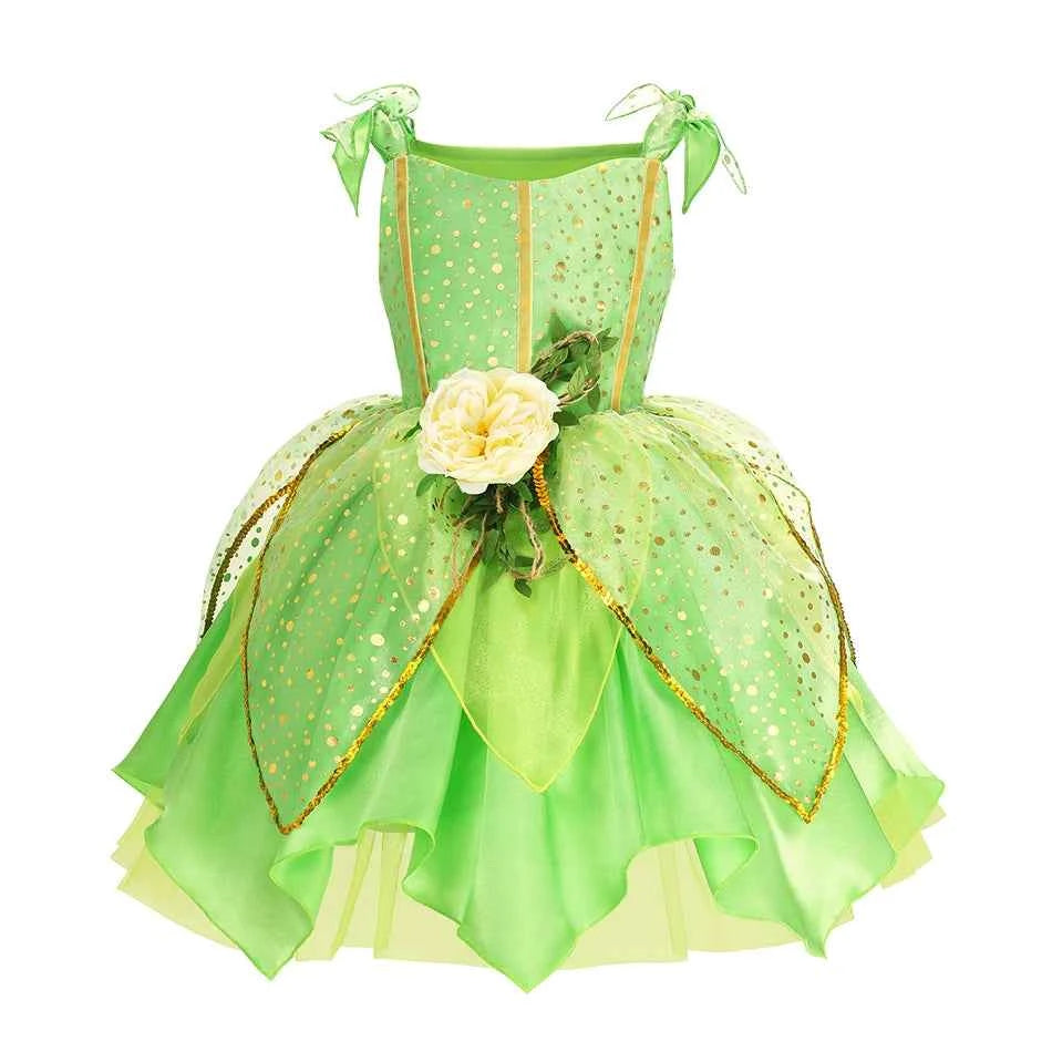 Summer Girls Tinkerbell Fairy Dresses Up for Girls Costume Kids Cosplay Flower Fairy Princess Clothes Christmas Party Outfit