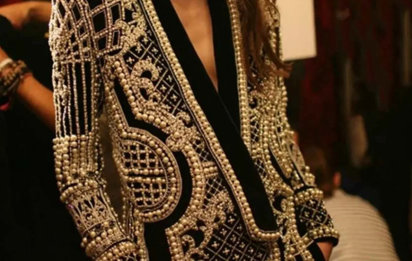 Pearl Embroidery Female Jacket, Full Sleeve Slim Jackets, V Neck, Hidden Button Print Suit, Large Size, Fall Fashion SS69