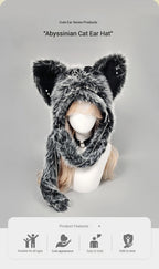 Dark Series Gothic Plush Hat Y2K Cross Metal Style Headwear Cosplay Cat Ear Hat Halloween Punk Rock Warm Cap for Women Men Child