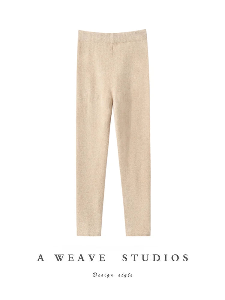 CHICUU Women 100% Cashmere Legging elasticity Slim Pants Autumn Winter Thick Basic Leggings Soft Warm Cashmere Knitwear SS69 106.69 Beige / M