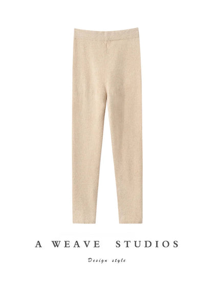 CHICUU Women 100% Cashmere Legging elasticity Slim Pants Autumn Winter Thick Basic Leggings Soft Warm Cashmere Knitwear SS69 106.69 Beige / M