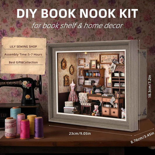 Book Nook Kit Tailor's Shop DIY 3D Wooden Puzzle Dollhouse Photo frame ornament Model Bookend Building Home Decoration