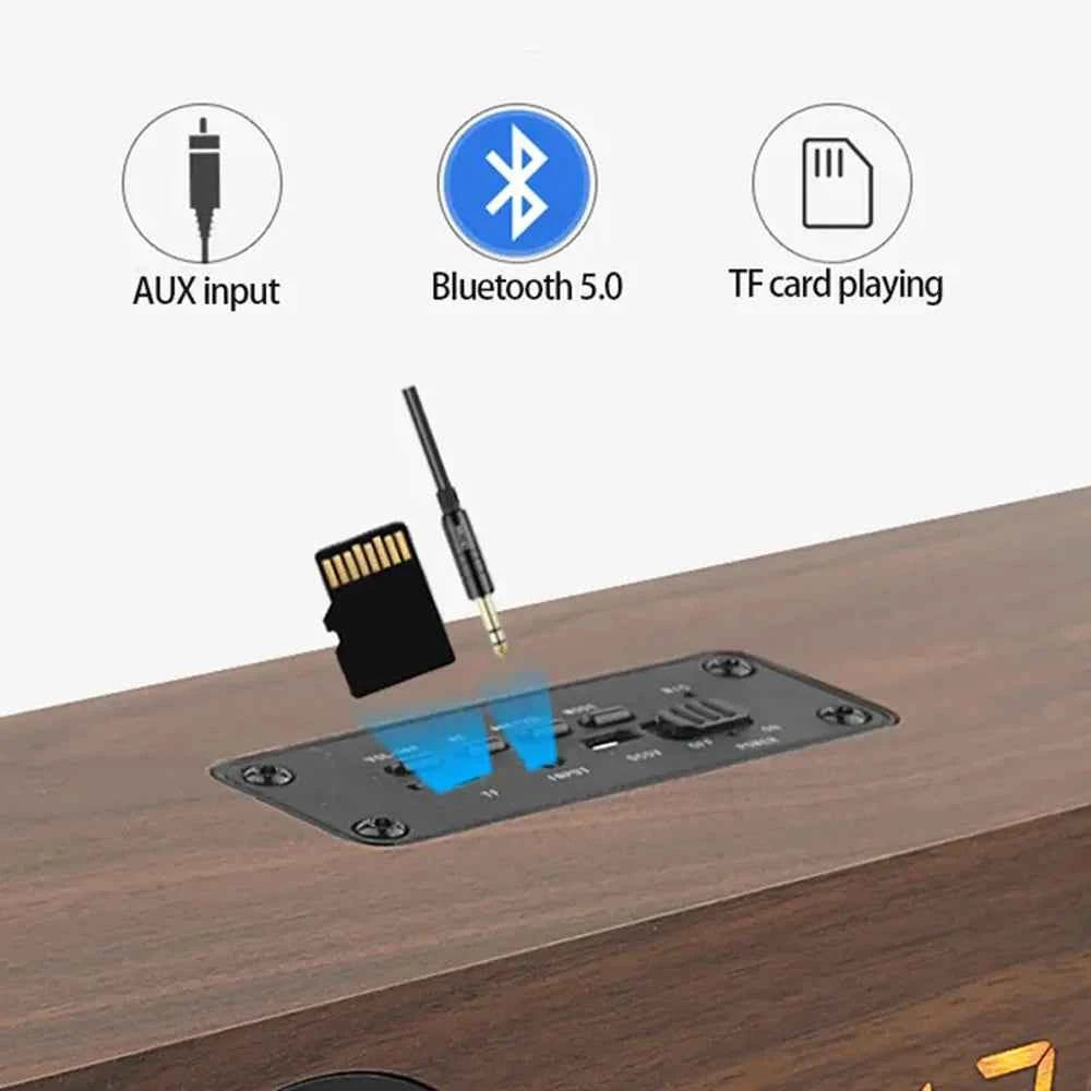 Rechargeable Wooden Alarm Clock with Bluetooth Soundbar Subwoofer Speaker and FM Radio for Home or E-sport Game Room Decoration