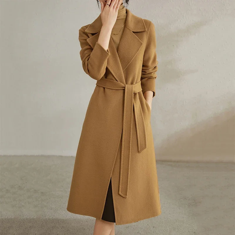 SENTUBILA Women's 100% Wool Long Wrap Coat with Belted Waist