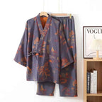 Men's Spring and Autumn Kimono Robes with Long Pants Pajamas Set Home Clothes Cotton Loose Pijama Masculino Clothes