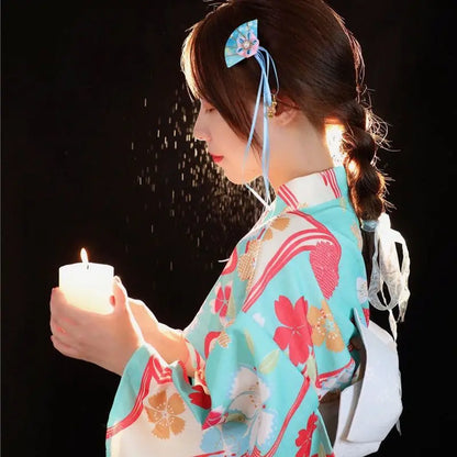 Fashion National Trends Women Sexy Kimono Yukata Dress With Obi Novelty Evening Dress Japanese Cosplay Costume Floral One Size