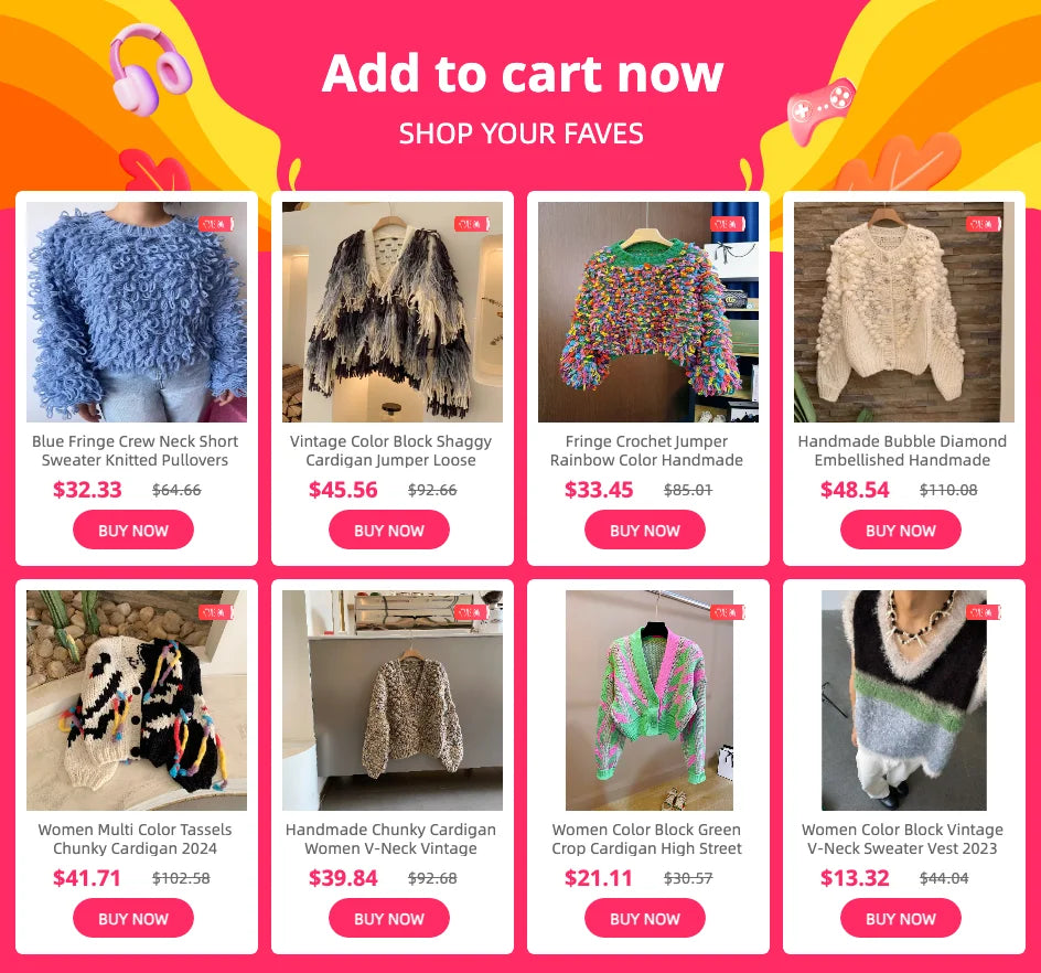 Fringe Crochet Jumper Rainbow Color Handmade Sweater Crew Neck Thick Needles Knit Pullover Knitwear Autumn/Winter Women Clothing SS69