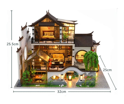 NEW DIY Wooden Doll Houses Japanese Ancient Casa Miniature Building Kits with Furniture Led Dollhouse for Adults Christmas Gifts SS69