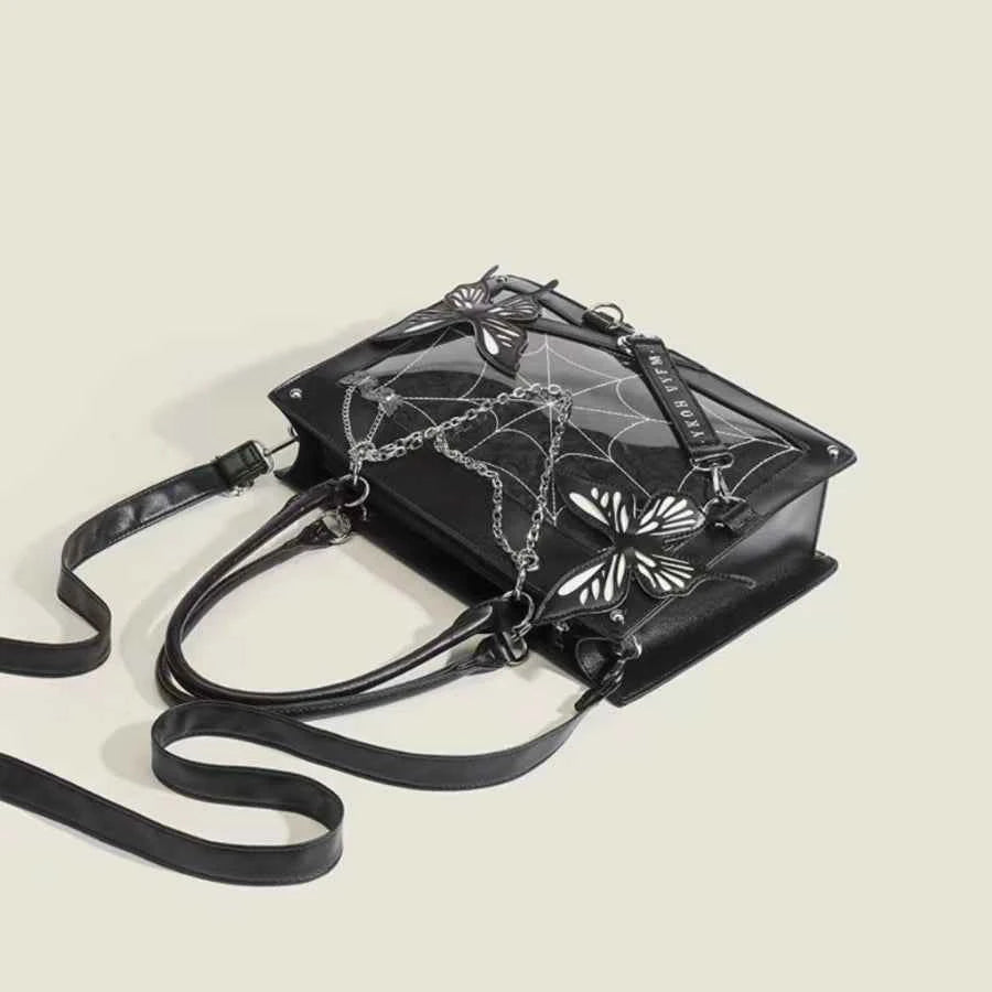 Y2K Labyrinth Butterfly Spider Web Letter Chain Handbags DIY Transparent Ita Bag Lolita Gothic Tote Vintage Fashion Shoulder Bag