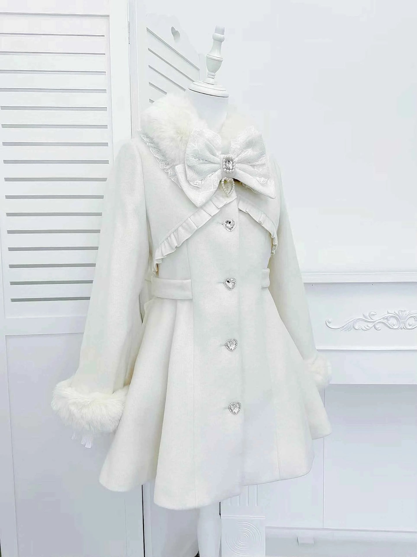 Japanese Mass-Produced Long Wool Collar Coat 20% Wool Waist-Cinching Sweet Girl Long Sleeve Slim Fit Elegant Lolita Woolen Coat