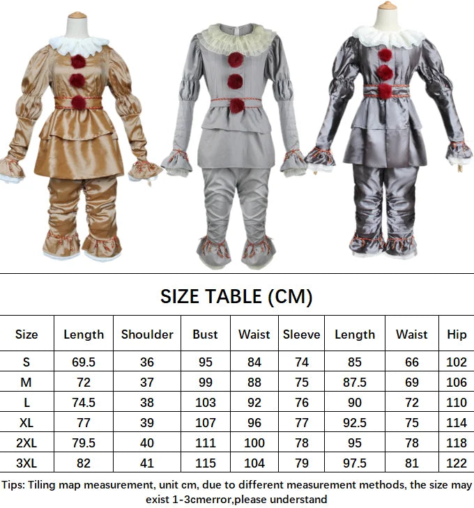 Cosplay Costume Clown Pennywise Suit Movie Stephen King It Joker Costume Golden Silver Halloween Outfit
