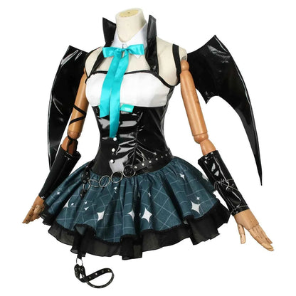 Women Sexy Demon Miku Cosplay Costumes Anime Devil Hatsune Cosplay Uniform Dress Wigs Wings Suit With Horns Tail Halloween Party