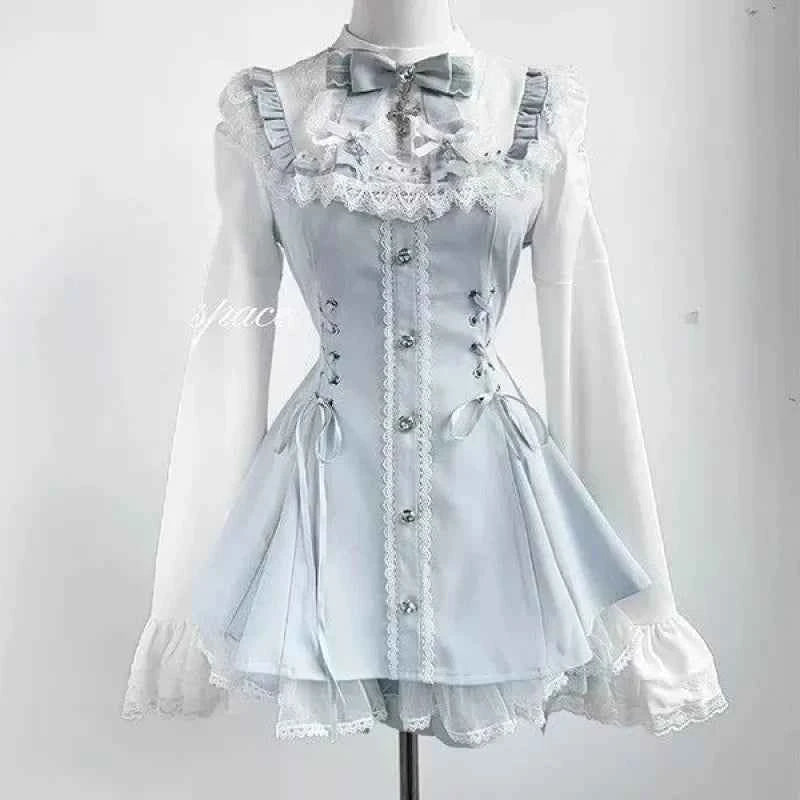 2025 Autumn Gothic Lolita Dress Sweet Heart Black Bow - Elegant Long Sleeve Short Dress with Lace Trim Slim Fit Waist for Women