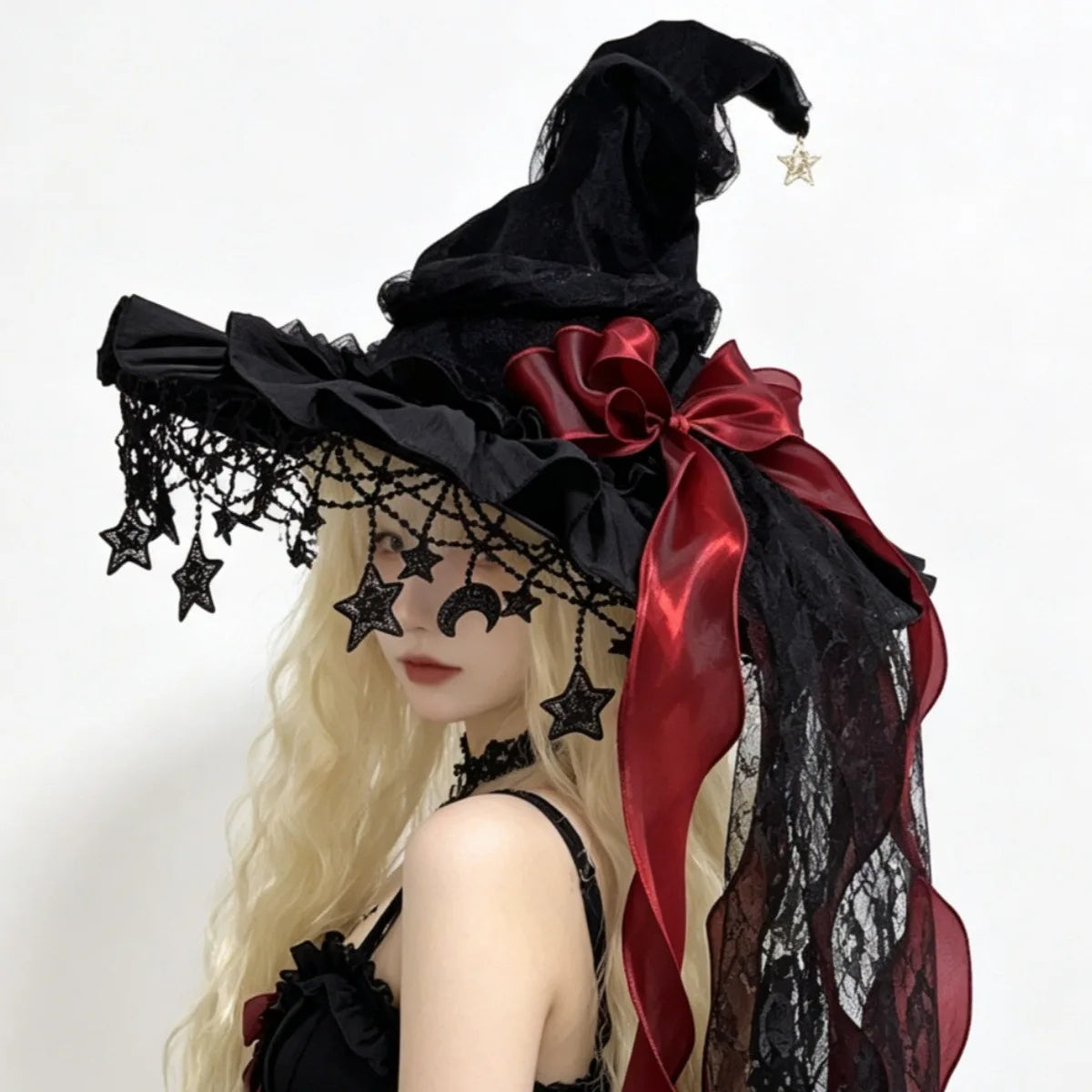 Fashion Halloween Witch Hat Gothic Dark Wizard Cap Lolita Cosplay Accessories Costume Headwear Party Photo Prop Festival Gift