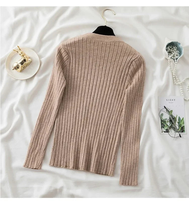 Women's O-Neck Knit Pullover Sweater - Soft Ribbed Long Sleeve