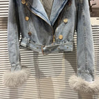 Winter Women Denim Coat Jacket Fox Collar Short  Warm High Street Outerwear Thicken Coat High Quality Luxury Design Party Wear