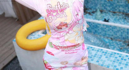 Subcultural Spicy Girl Clothes Cute Bottom Tee Shirt Y2k Harajuku Anime Slim Long Sleeve T-shirts Women Cartoon Pink Crop Tops SS69