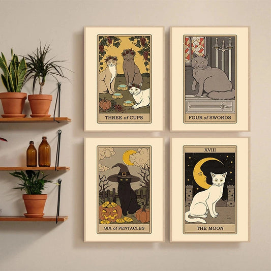 Vintage Cat Card Art Poster Canvas Printing Fashion House Home Furnishings Rural Villas Decoration Aesthetics Natural Canvas Art SS69