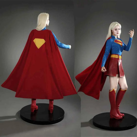 SS69 Supergirl Cosplay Costume Set with Jumpsuit, Cape, and Belt - Elastane