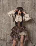 Blood Supply Original Dark Steampunk Asymmetric PU Autumn Maillard Chest Strap Trail Dress Brown Light Lolita Suspender Dress