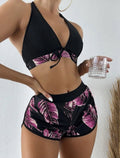 Women 2024 New Bikinis 6 Colors Sexy Halter Bikini 3 Piece Set Leafs Print High Waisted Swimsuit Beach Bathing Suit Size S-XXL SS69 14.69 YH953G7 / S