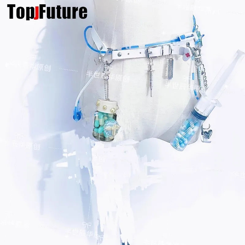 Harajuku Goth Lolita Y2K Girl Blood vessel pendant Halloween cosplay props Syringe Hospital ornament Pill bottle Key Chain SS69