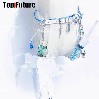 Harajuku Goth Lolita Y2K Girl Blood vessel pendant Halloween cosplay props Syringe Hospital ornament Pill bottle Key Chain SS69