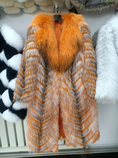 Furyoume Hot 2024 Women Winter Coat Real Fox Fur Coat X-long Luxury Clothes Natural Fluffy Fur Jacket Ladies Fashion Streetwear SS69 857.69 color 18 / XL bust 105cm