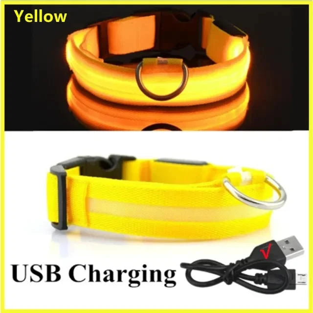 USB Charging LED Dog Collar Dog Safety Night Light Flashing Necklace Fluorescent Collars Pet Supplies SS69 15.69 Yellow / M NECK 37-46 CM / korea