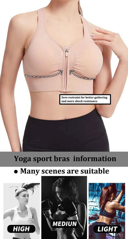 CZGUKE Women's zipper sports bra vest plus size shock resistant bra women's yoga running fitness bra women's underwear