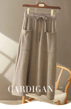 Autumn And Winter100% Pure Wool Skirt Women's Long Pocket Small A Skirt High Waist Slim Cashmere Knit A-Line Skirt
