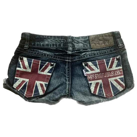 Y2K Retro British Style Flag Graphic Print Mini Shorts Harajuku Gyaru Denim Shorts Women Goth Slim Fit Hip Low Rise Short Pants SS69 43.69 6 / S