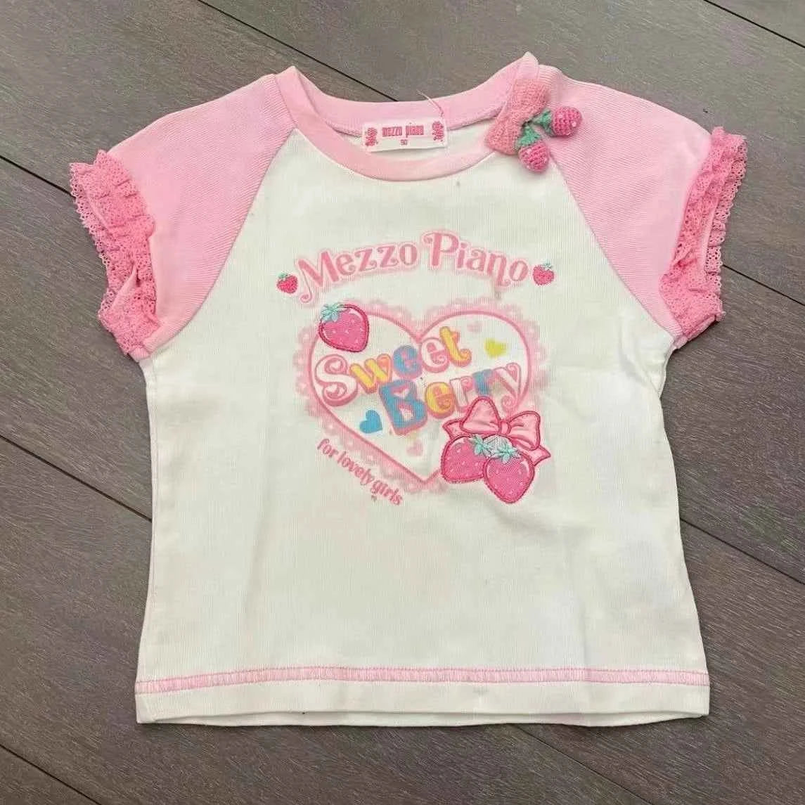 Japanese Sweet Kawaii Cartoon Polka Dot Print T-shirt Women Loose Casual Contrast Color Cute Graphic Tees Y2k Aesthetic Tops New