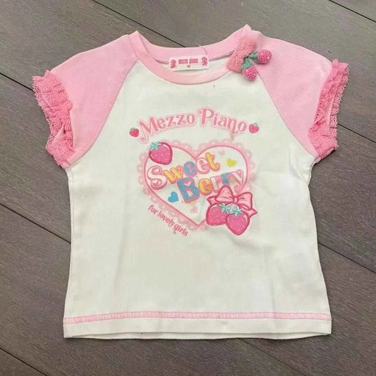 Japanese Sweet Kawaii Cartoon Polka Dot Print T-shirt Women Loose Casual Contrast Color Cute Graphic Tees Y2k Aesthetic Tops New