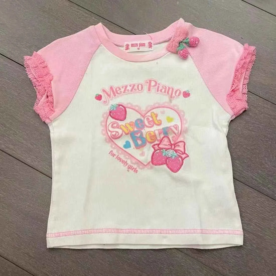 Japanese Sweet Kawaii Cartoon Polka Dot Print T-shirt Women Loose Casual Contrast Color Cute Graphic Tees Y2k Aesthetic Tops New