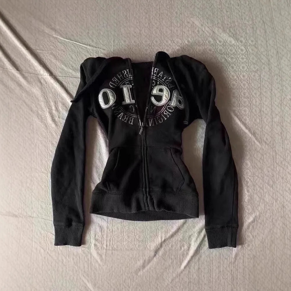 Retro Jacket Retro Design Black Hoodie Women's Casual Hoodie Women's Autumn Y2K Top New Garbage Rock Multifunctional Sweatshirt SS69