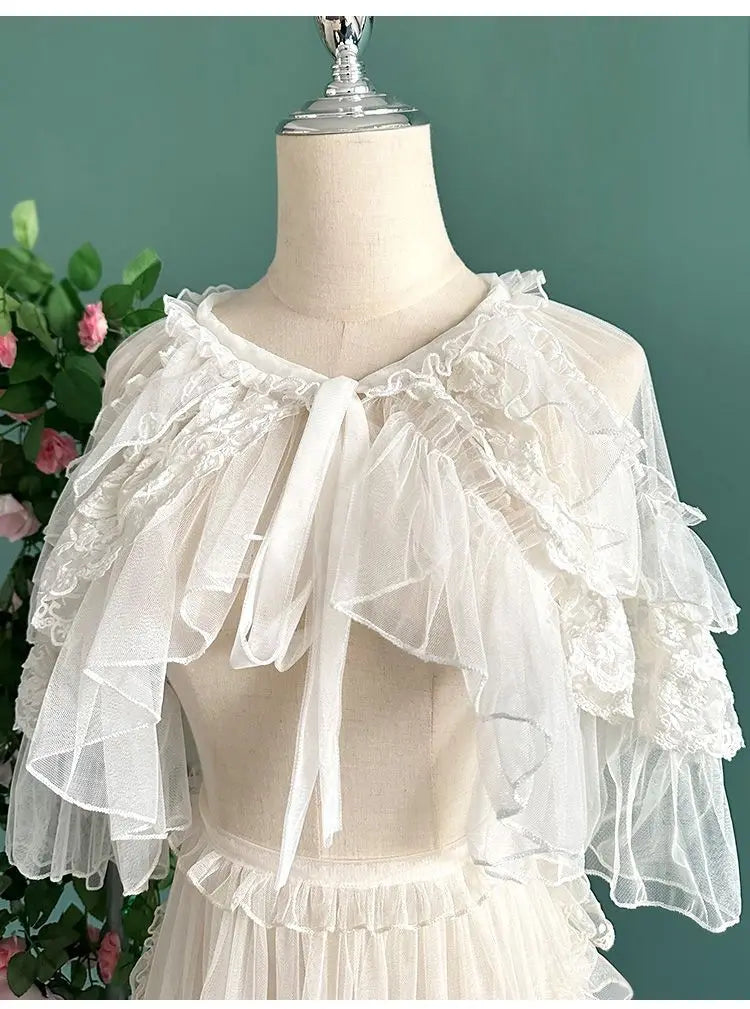 SS69 Women's Lace Mesh Short Shawl Coat - Open Front Poncho